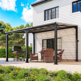 Pamapic 10 * 14FT Wall Mounted Gazebo,4*4 Inch Thickened Pillars & Enlarged Base,Outdoor Hardtop Lean to Pergola,UV Resistant Polycarbonate Roof,Aluminum Frame Pergola,Outdoor Patio Awnings for Lawn Pamapic