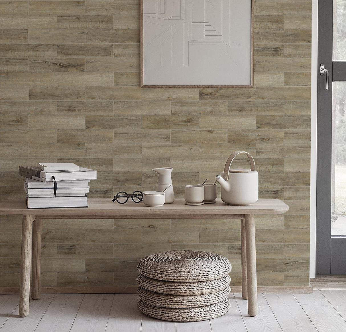 COLAMO Wood Look Tile Peel and Stick Backsplash,Thick Rigid Oak-Weathered Stick On Kitchen Backsplash,Adhesive Faux Shiplap Wood Panels for RV,Vanity,Accent Wall,Self Stick Wall Tile(24PCS) COLAMO