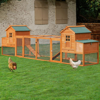 Breltam 157" Large Chicken Coop Hen House Wooden Chicken House Poultry Cage with Run, Nesting Box, Removable Tray for Outdoor - WoodArtSupply