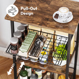 SWTYMIKI 6-Tier Coffee Bar Station - Bakers Rack with Drawer & 6 S-Shaped Hooks, Corner Coffee Stand Station, Coffee Bar Cabinet for Kitchen Entryway Living Room,11.81" Dx18.9 Wx56.7 H, Rustic Brown SWTYMIKI