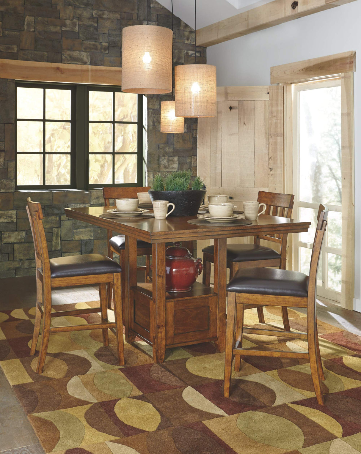 Signature Design by Ashley Ralene Traditional 36" Counter Height Dining Room Extension Table, Medium Brown Signature Design by Ashley