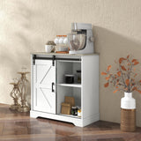Panana Sliding Barn Door Buffet Sideboard Storage Cabinet Coffee Bar Kitchen Farmhouse Style (White Cabinet Nature Top) Panana