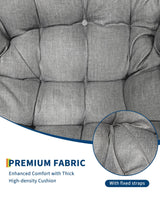 GarveeLife Outdoor Papasan Rocking Chair, Oversized Wicker Lounge Chair with Cushion and Metal Frame, Patio Rattan Egg Rocker for Balcony Backyard Porch Bedroom, Grey GarveeLife