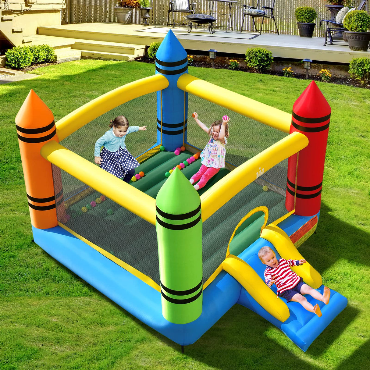 Costzon Inflatable Bounce House, Party Castle Bouncy House for Kids 12ft L x 9ft W x 6ft H Indoor Outdoor Fun with Large Jumping Area & Fun Slide, Toddler Bounce House for Backyard Birthday Gifts Costzon