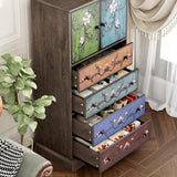 finetones 50’’ Tall Dresser, Boho Dresser Vintage Dresser with 4 Drawers and 2 Doors, Wood Dresser Chests of Drawers for Home, 16.1D x 23.6W x 50H Inch finetones