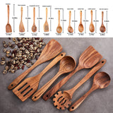 Wooden Kitchen Utensils Set,GUDAMAYE 9 PCE Natural Teak Wooden Spoons For Non-stick Pan for Cooking, Gudamaye