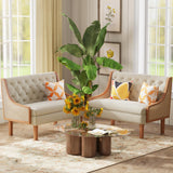 Andeworld Loveseat Settee Bench with Natural Rattan Arms,Upholstered Modern Mini Sofa Couch,Banquette Dining Bench Love Seat for Living Dining Room Bedroom Office Small Space Entryway,Beige Andeworld