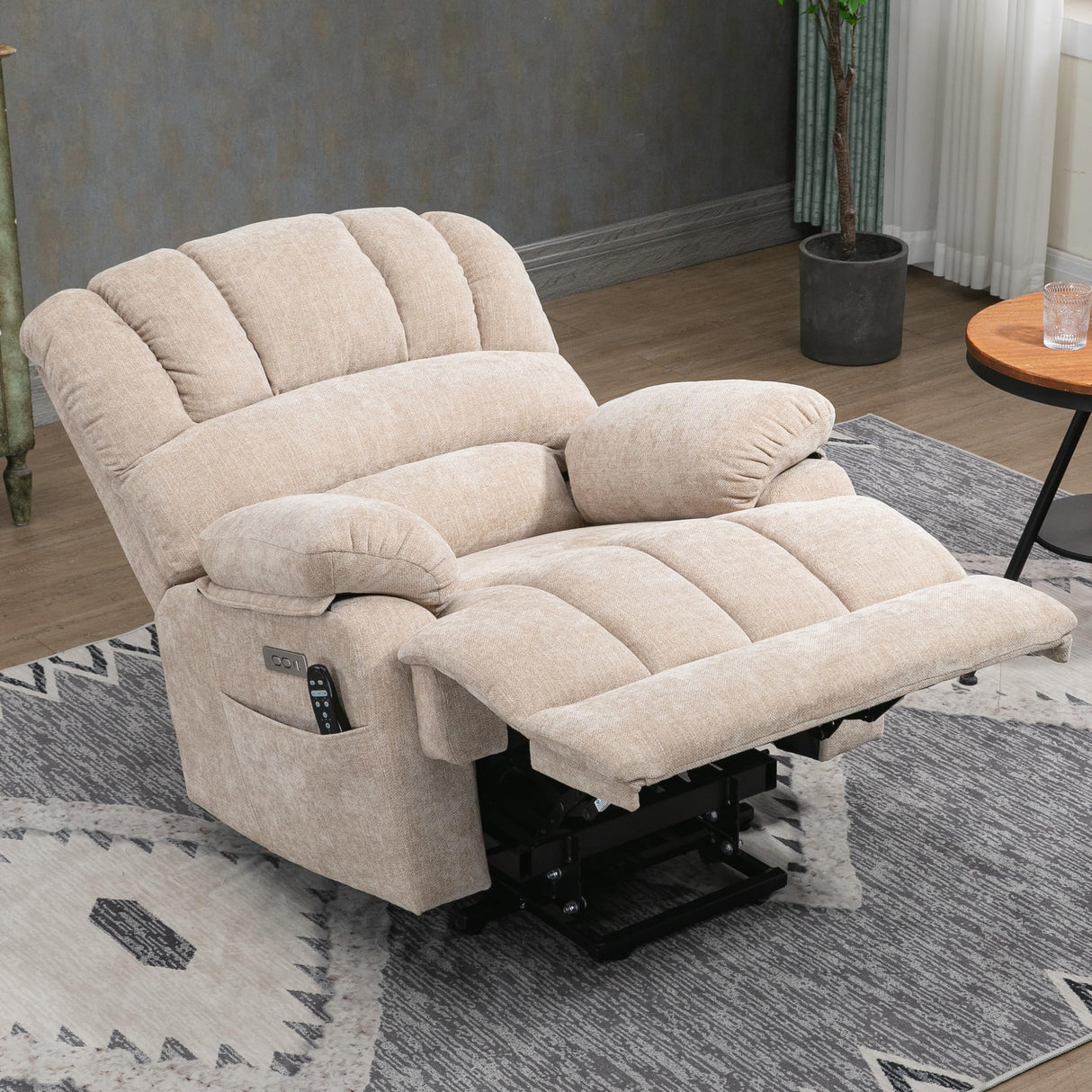 Large Power Lift Recliner Chair with Massage and Heat for Elderly, Ergonomic Backrest, Infinite Adjust, 2 Side Pockets,USB and Type-C Ports, Chenille Beige Luxlen