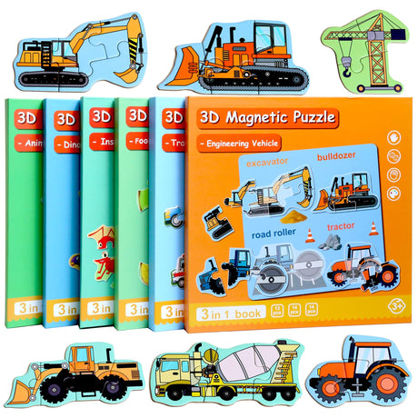 Magnetic Puzzles for Kids Ages 1-3, Travel Toddler Puzzles Ages 2-4 Year, Excavator Refrigerator Magnet for Kids Learning Gift for Road Trip QimuMku