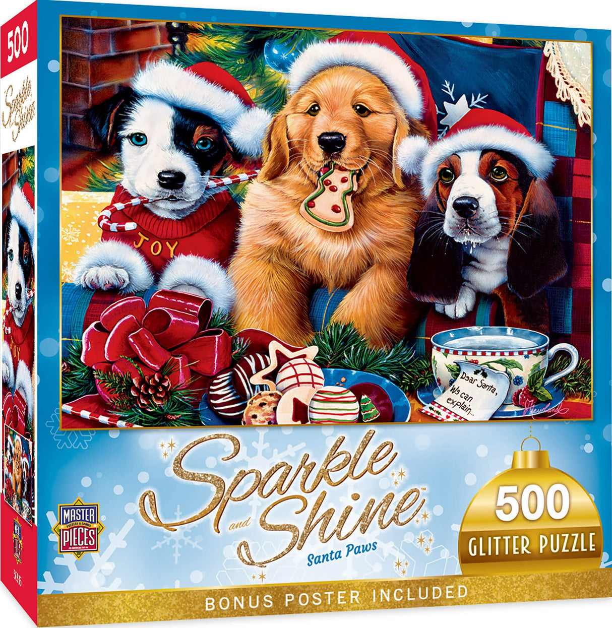 MasterPieces 500 Piece Glitter Christmas Jigsaw Puzzle - Santa Paws - 15"x21" Masterpieces