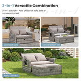 Amopatio Wicker Outdoor Daybed - Outdoor Loveseat with Storage Ottoman,4-Level Adjustable Backrest & Cushions, Patio Loveseat for Yard, Balcony, Porch, Garden, Poolside（Grey） Amopatio