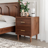 Whalefall Night Stands with Charging Station Set of 2, Mid Century Modern Nightstand, Fluted Bedside Table with Drawer, End Table Bed Side Tables for Bedroom, Accent Tables with Wood Legs, Brown 2pcs Whalefall