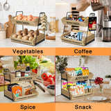 Esbainia Fruit Basket for Kitchen Countertop, 2 Tier Fruit Bowl with 3 Banana Hangers, Large Capacity Fruit Stand Storage Holder, Wooden Basket for Fruit Vegetables Snack, Kitchen Organizer Decor Esbainia