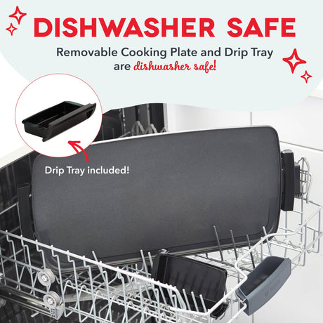 DASH Deluxe Everyday Electric Griddle with Dishwasher Safe Removable Nonstick Cooking Plate for Pancakes, Burgers, Eggs and more, Includes Drip Tray + Recipe Book, 20” x 10.5”, 1500-Watt - Red DASH