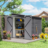 Outsunny 4.6' x 9' Steel Outdoor Storage Shed, Lean to Shed, Metal Tool House with Foundation Kit, Lockable Doors, Gloves and 2 Air Vents for Backyard, Patio, Lawn, Gray Outsunny