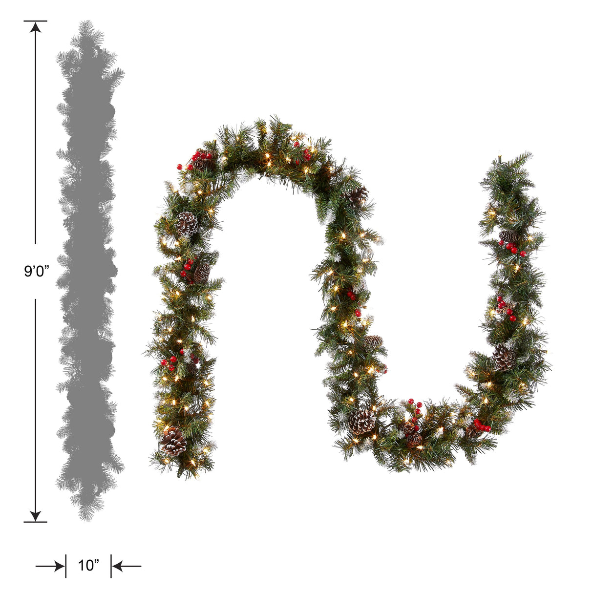 National Tree Company Pre-Lit Artificial Christmas Garland, Green, Frosted Berry, White Lights, Decorated with Pine Cones, Berry Clusters, Plug In, Christmas Collection, 9 Feet National Tree Company