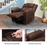 Garvee Corduroy Recliner Chair, Manual Recliner Sofa with Handle, Pillow Top Arms, Thick Padding, Side Pocket, 330Lbs Capacity, Adjustable Recliner for Living Room, Bedroom, Home Theater, Brown Garvee