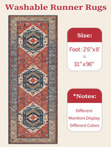 SERISSA Boho Washable 2'6"x8' Non-Slip Vintage Rust Hallway Kitchen Runner Rug - Ultra Soft Print Distressed Tribal Floor Carpet for Bedroom Bathroom Laundry Room SERISSA