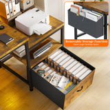 EnHomee 56.5" Computer Desk with File Drawers Cabinet,Home Office Desk with Shelves Monitor Stand,Study Writing Gaming Desk with Power Outlets,Work Table with Printer Space,Rustic Brown EnHomee