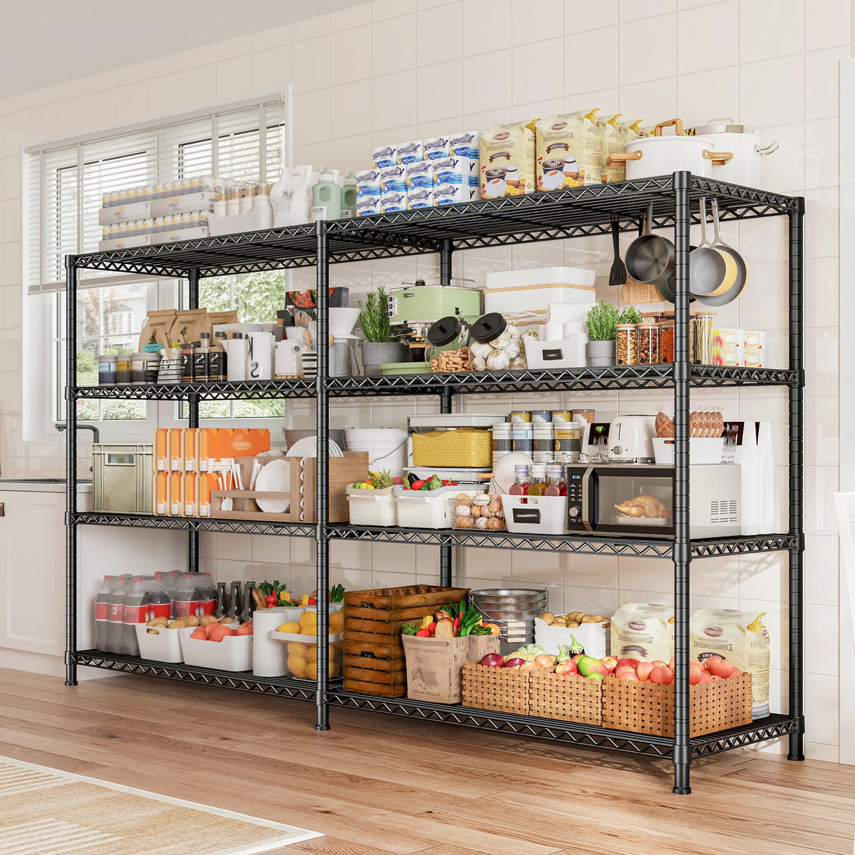 REIBII 72.8" W Storage Shelves Load 1500LBS, 4 Tier Metal Shelving Unit Wire Shelving for Storage Rack Heavy Duty Metal Shelves for Garage Pantry Kitchen, 17.7" D x 72.8" W x 59" H REIBII