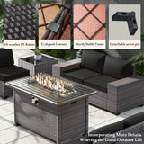 RTDTD Outdoor Patio Furniture Set with Propane Fire Pit Table, 13 Pieces Outdoor Furniture Patio Sectional Sofa Conversation Sets w/ETL Approved 43" Gas Outdoor Fire Table & Coffee Table(Black) RTDTD