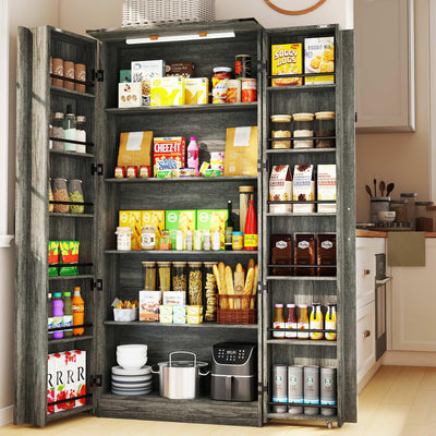 Vrmuxita Tall Kitchen Pantry Cabinet: Food Pantry Cabinets for Kitchen Storage, Grey Wood Storage Cabinet with 2 Doors, Farmhouse Cabinets with Freestanding Cupboard (Grey)