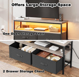 J-yaamiZz 39" Dresser TV Stand for TVs up to 50", Media Console with LED Lights, Charging Station & 2 Drawer Storage Chest, Gaming Entertainment Center with Storage for Bedroom, Living Room, Entryway J-yaamiZz