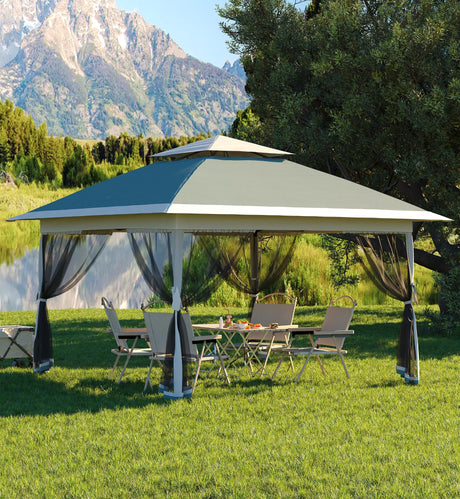 Hipicute 13 X 13FT Pop Up Gazebo, Canopy Tent, Gazebos on Clearance,Patio Folding Canopy with Mosquito Netting - One - Push Retractable Design (Dark Army Green+Hemp Grey) Hipicute