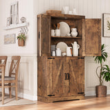 Pantry Cabinet,68'' Kitchen Pantry Storage Cabinet with 4 Doors and Adjustable Shelves, Farmhouse Tall Food Large Wood Pantry Storage Furniture for Kitchen Dining Room,Brown Jocoevol