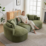 Opiesit 124" Oversized Boneless Couches for Living Room, Sectional Curved Sofa with 7 Pillows, L-Shape Boneless Couch with Deep Seat, High-Density Memory Foam, No Assembly Required, Chenille (Green) Opiesit