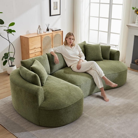 Opiesit 124" Oversized Boneless Couches for Living Room, Sectional Curved Sofa with 7 Pillows, L-Shape Boneless Couch with Deep Seat, High-Density Memory Foam, No Assembly Required, Chenille (Green) Opiesit