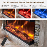 RedLemon Electric Fireplace with Mantel, 3-Sided Glass Farmhouse TV Stand with Fireplace for TVs up to 65", 52" Media Entertainment Center Console with Storage for Living Room, Antique Brush White RedLemon