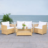 SAFAVIEH Outdoor Collection Vellor Natural/White Cushion 4-Piece Conversation Patio Set PAT7516D Safavieh