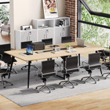 DWVO 8FT Conference Table, 94.5" Boat Shaped Meeting Table with Power Outlets & Rectangle Grommet, Modern Seminar Table for Office Conference Room, Boardroom Desk DWVO