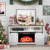 Furniwell Electric Fireplace TV Stand for TVs up to 65", Entertainment Center with 26” Fireplace Console Table with Sliding Barn Door and Adjustable Storage Shelves for Living Room (White) Furniwell