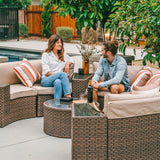 SUNSITT Outdoor Sectional Set 11-Piece Half Moon Patio Furniture Brown Wicker Sofa Beige Cushions with 4 Side Table and 4 Pillows SUNSITT