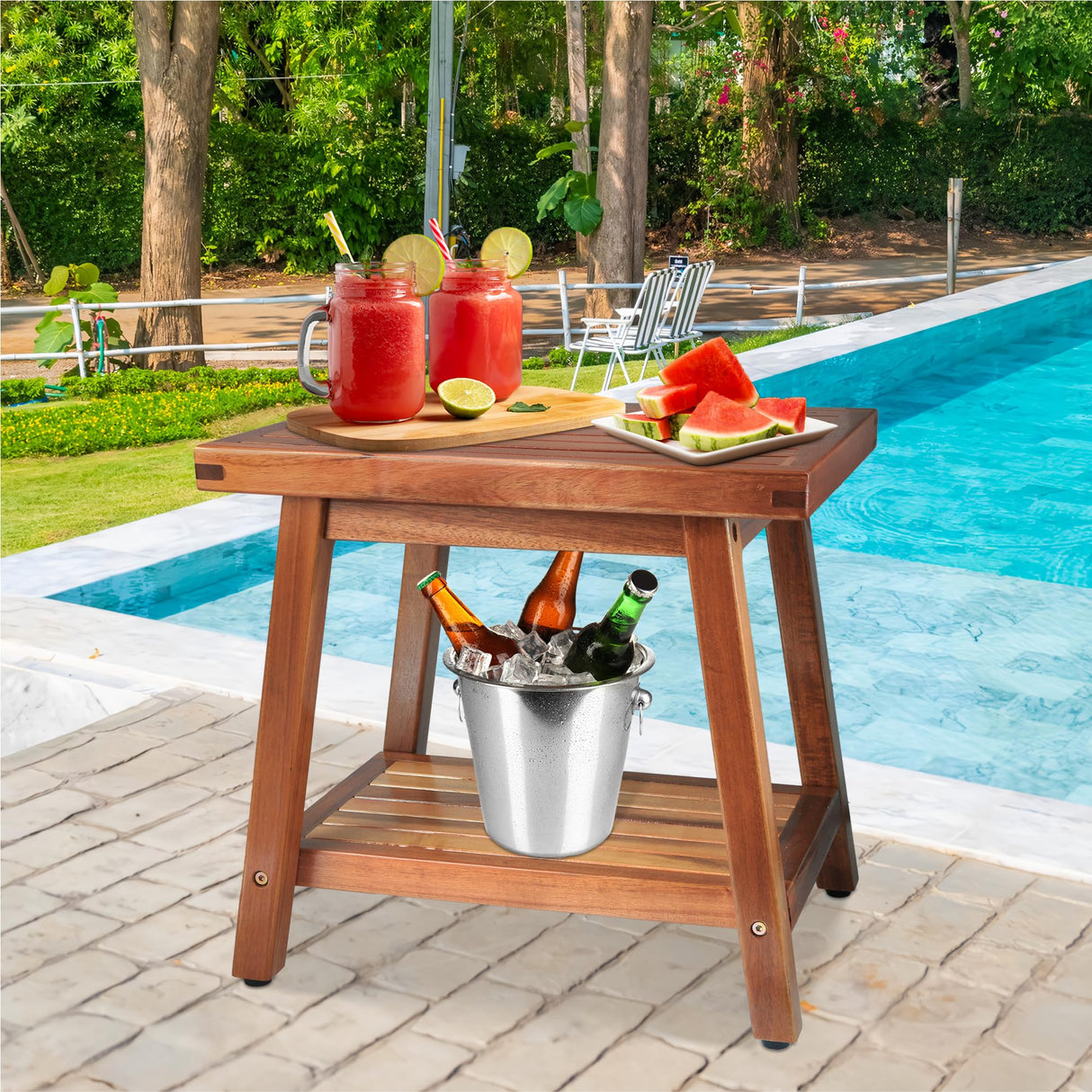 ENKEZI Shower Stool Bench Chair Waterproof with Storage Shelf for Shaving Legs, Spa, Bath Seat, Inside Shower Bench for Adults Seniors Elderly, Outdoor Side Table, Patio, Pool, End Table (16 Inches) ENKEZI