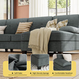 Walsunny Sectional Couches for Living Room, Convertible U-Shaped Sofa Couch with Double Chaise, 4 Seat Sofa Set Modular Sofa Couch for Apartment, Dark Grey Walsunny