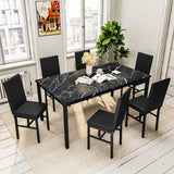 Recaceik Dining Table Set for 6, Faux Marble 7 Piece Dining Table Set with Chairs, Kitchen Table Set with PU Leather Dining Chairs for Small Space & Breakfast Nook, Black Recaceik