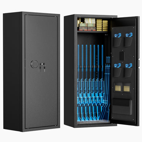 SUNCROWN 10-12 Gun Safe, Rifle and Pistol Home Safe, Large Rifle Safe, Digital Keyboard Gun Cabinet with Pistol Bag and 3 Adjustable Brackets for Home Use, Black SUNCROWN