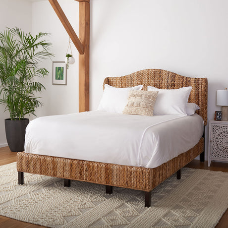 SAFAVIEH Home Collection Finola Coastal Braided Rattan Legs Queen Size Bed BED8002A-Q, Natural/Espresso SAFAVIEH