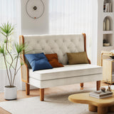 Andeworld Loveseat Settee Bench with Natural Rattan Arms,Upholstered Modern High-Back Mini Sofa Couch,Banquette Dining Bench Love Seat for Living Dining Room Bedroom Office Small Space Entryway,Beige Andeworld