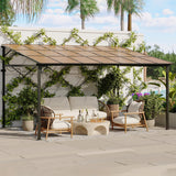 12' x 14' Gazebo, Large Wall Mounted Gazebos Pergola with Metal Frame, Hard Top Lean to Pergola, Outdoor Patio Lean to Metal Awnings Gazebos for Deck, Porch, Backyard Reljofum