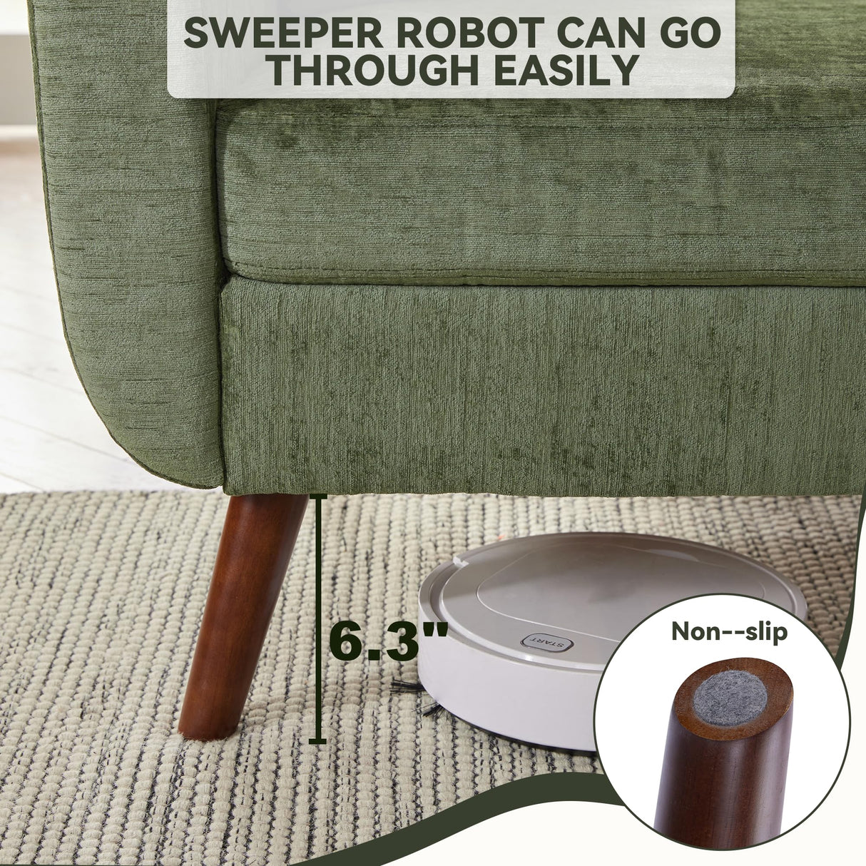 Tbfit 65" W Loveseat Sofa, Mid Century Modern Couches Love Seats for Living Room, Button Tufted Upholstered Small Couch for Bedroom, Solid and Easy to Install Love Seats Furniture, Green Tbfit