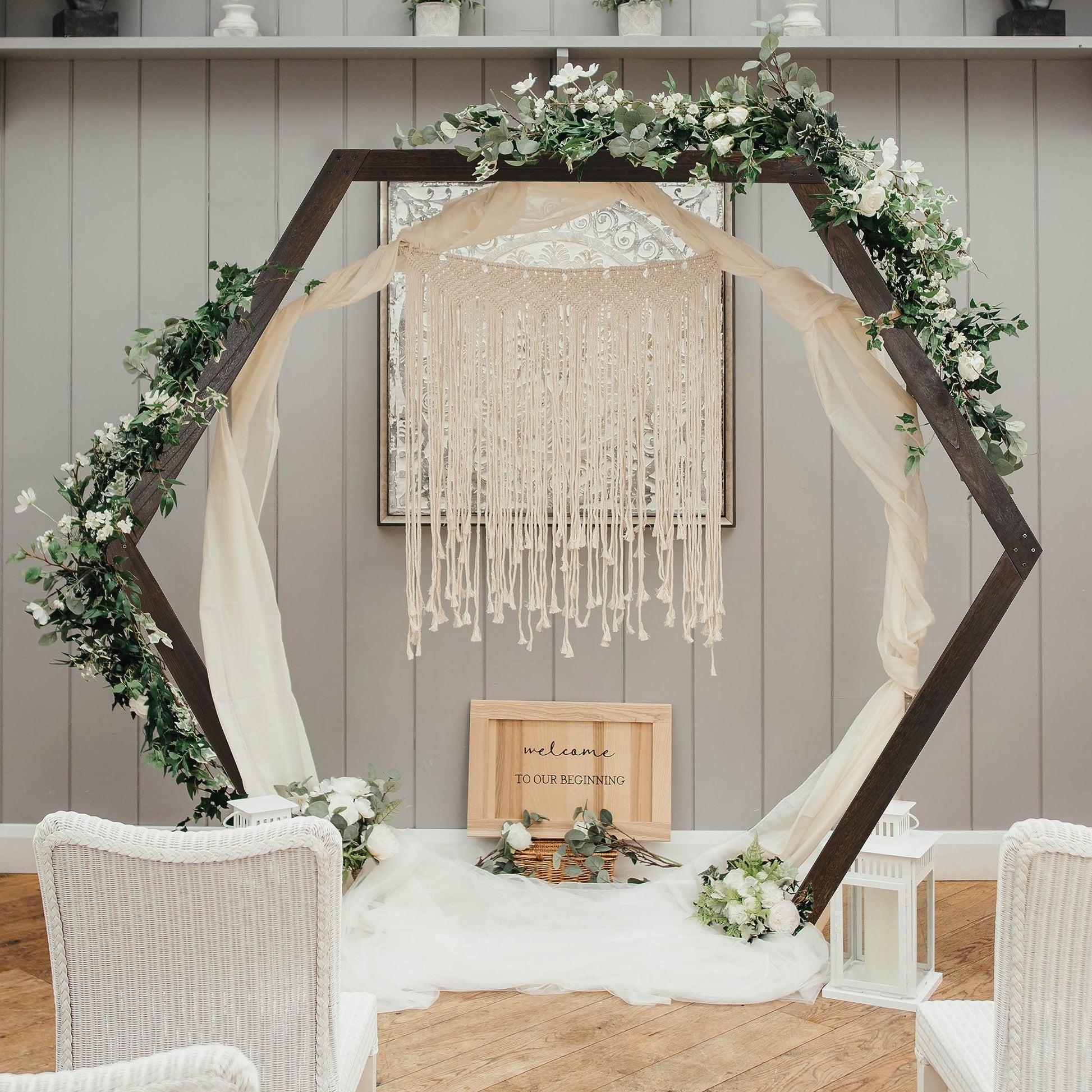 DearHouse Wooden Wedding Arch, 7.2FT Hexagon Wooden Arch for Wedding Wood Arch Wedding Arbor Backdrop Stand for Ceremony Rustic Wedding Birthday Parties Indoor Outdoor Garden Decor - WoodArtSupply