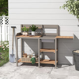 Wooden Potting Bench Table with Sink,Outdoor Garden Table Work Bench with Shelf, Workstation for Outside Lawn Patio Wood-Natrl