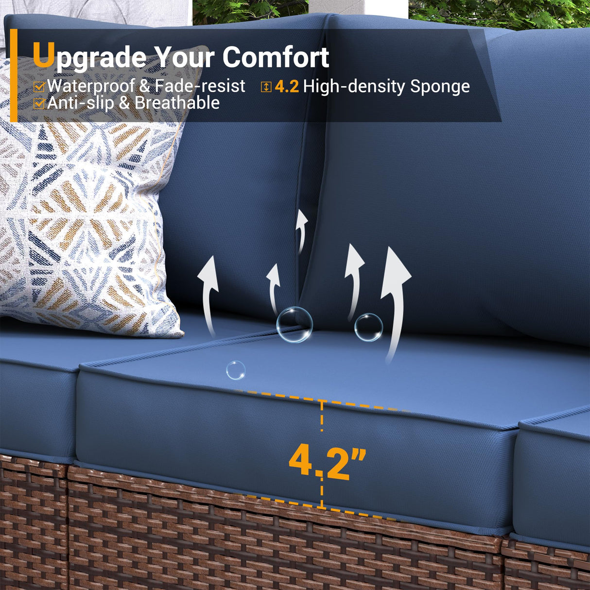 UDPATIO Patio Wicker Single Sofa, Outdoor Rattan Sectional Couch Furniture All Weather Armchair Additional Chair for Furniture Set w/Non-Slip Cushion Deep Seating High Back UDPATIO