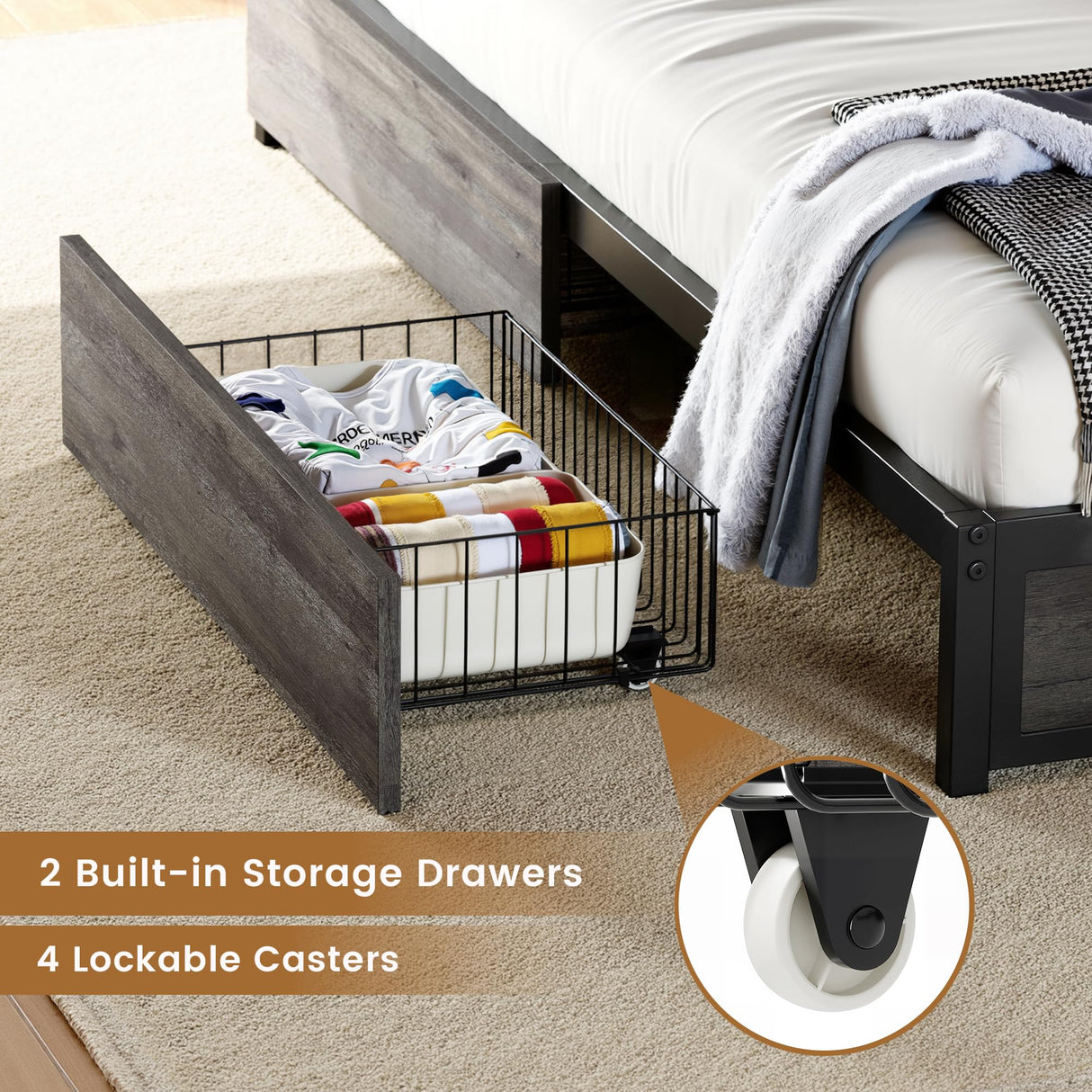 ANCTOR Twin Daybed with Storage Drawers, Corner Bed Frame with LED Lights and Charging Station for Living Room, Bedroom and Guest Room, Charcoal Grey ANCTOR