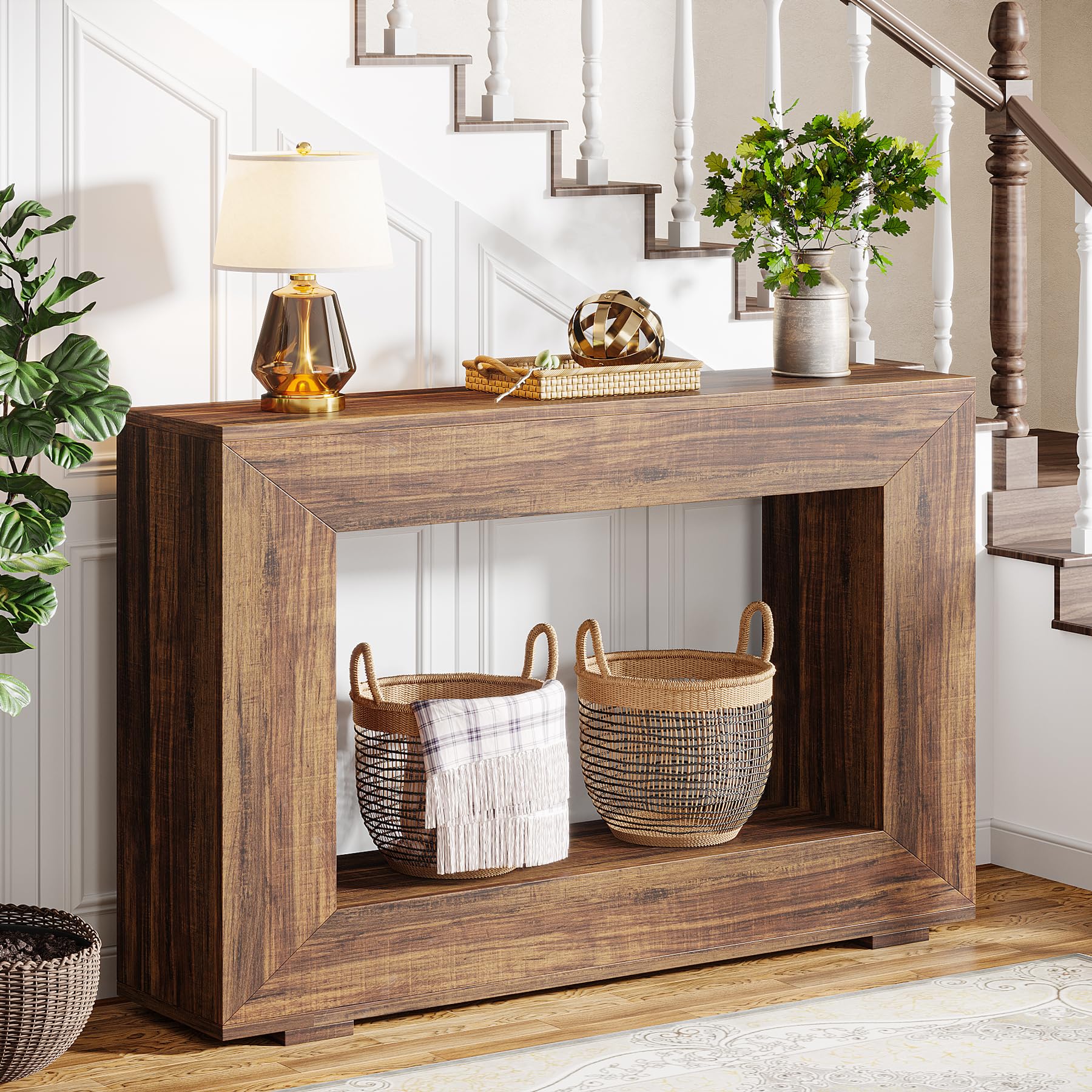 Tribesigns Farmhouse Console Table, 47 Inches Entryway Console Table with Storage, Industrial Hallway Accent Table for Living Room, Entrance - WoodArtSupply