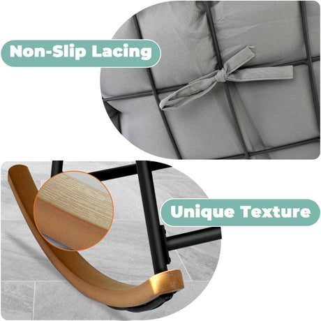 TIMWNER Double Papasan Patio Rocking Chair,Double Oversized Papasan Rocking Chair with Thick Cushions,Perfect for Indoor, Patio, or Balcony Use, Modern Outdoor Loverseat for Two.Grey TIMWNER